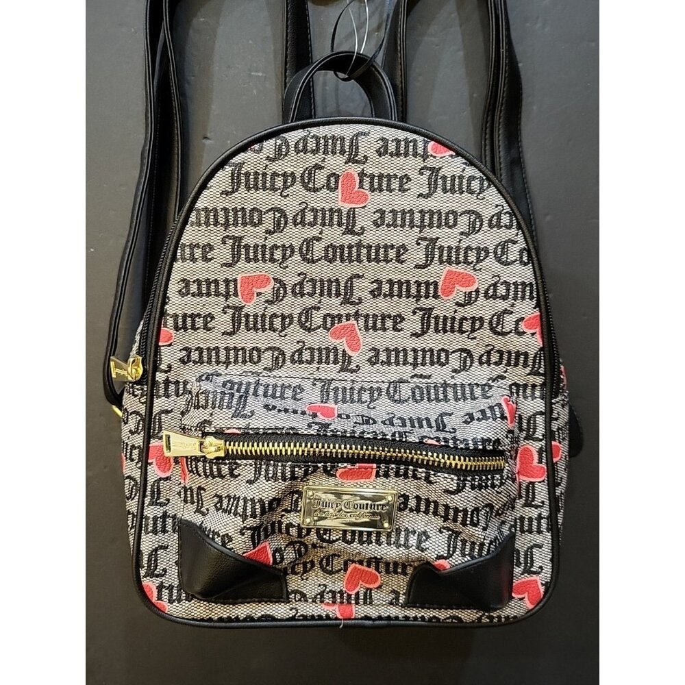 JUICY COUTURE Heart Gothic Status Backpack Grey & Black with Red & Pink Hearts - Picture 2 of 9